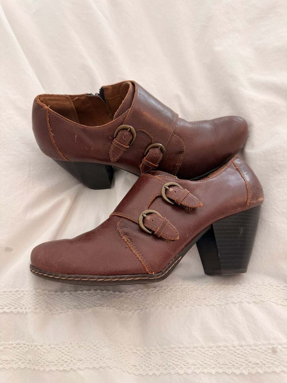 B.O.C Born Concept Brown Leather Buckle Ankle Boots Booties